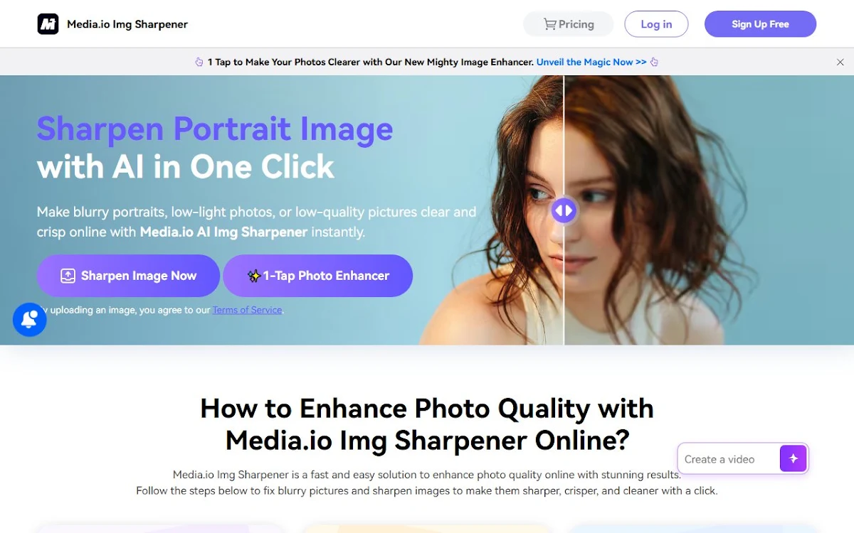 Captura de AI Image Sharpener Online from Media.io