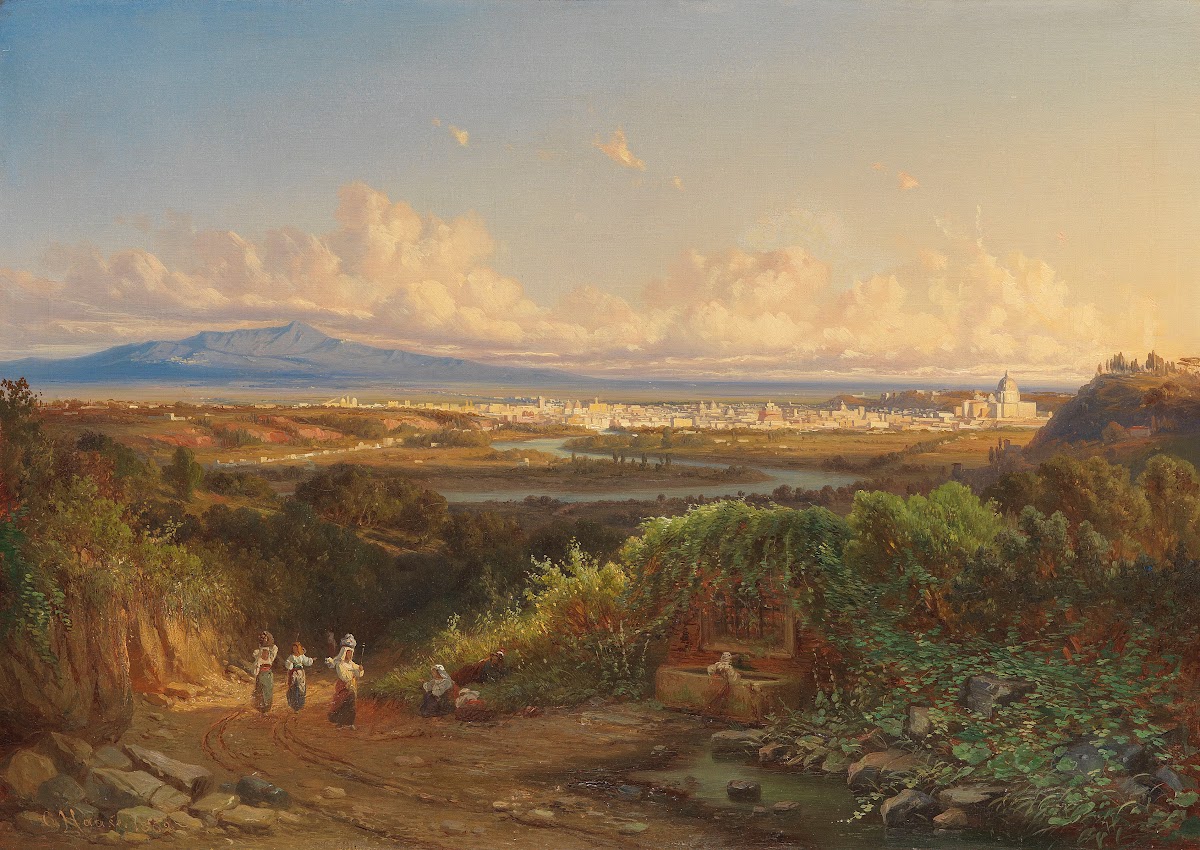 Weite Tiberlandschaft mit Blick auf Rom 1862
