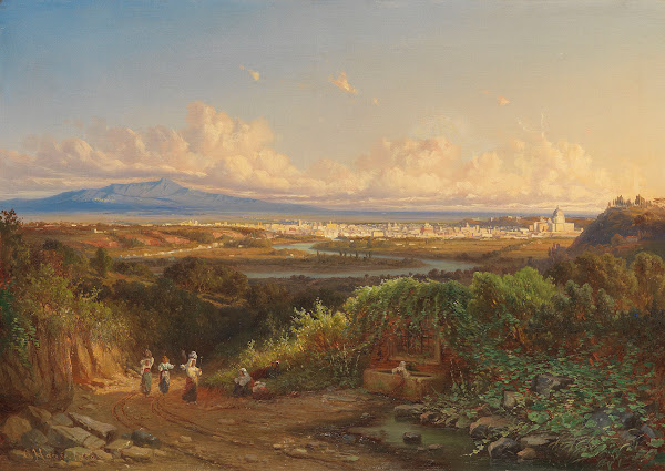 Weite Tiberlandschaft mit Blick auf Rom 1862