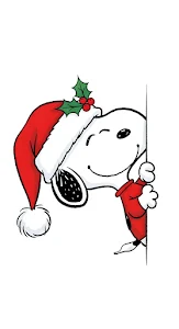 Snoopy Christmas Peeking Santa Hat Holly Illustration
