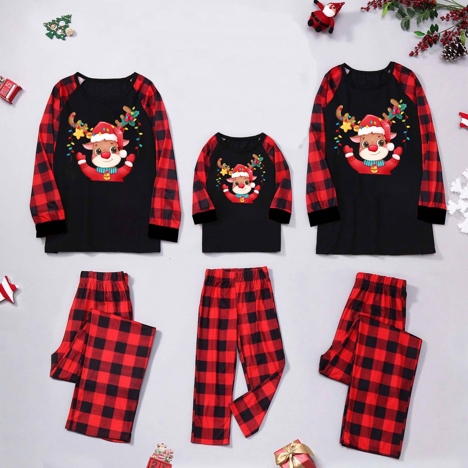 Christmas Pajama Set for the Family, Long Sleeves, with Check Pattern