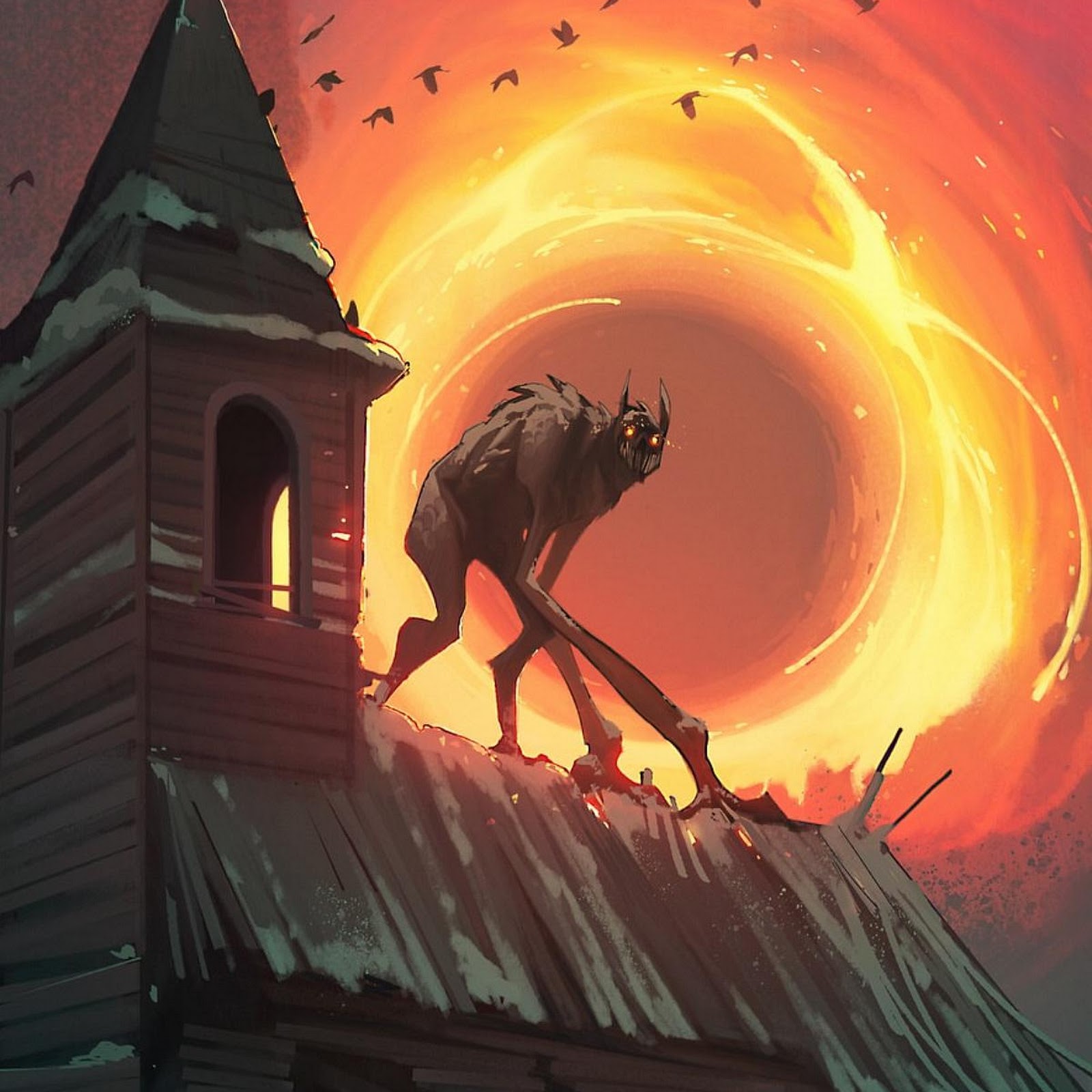 Download Monster On Old Church Roof Full HD iPhone