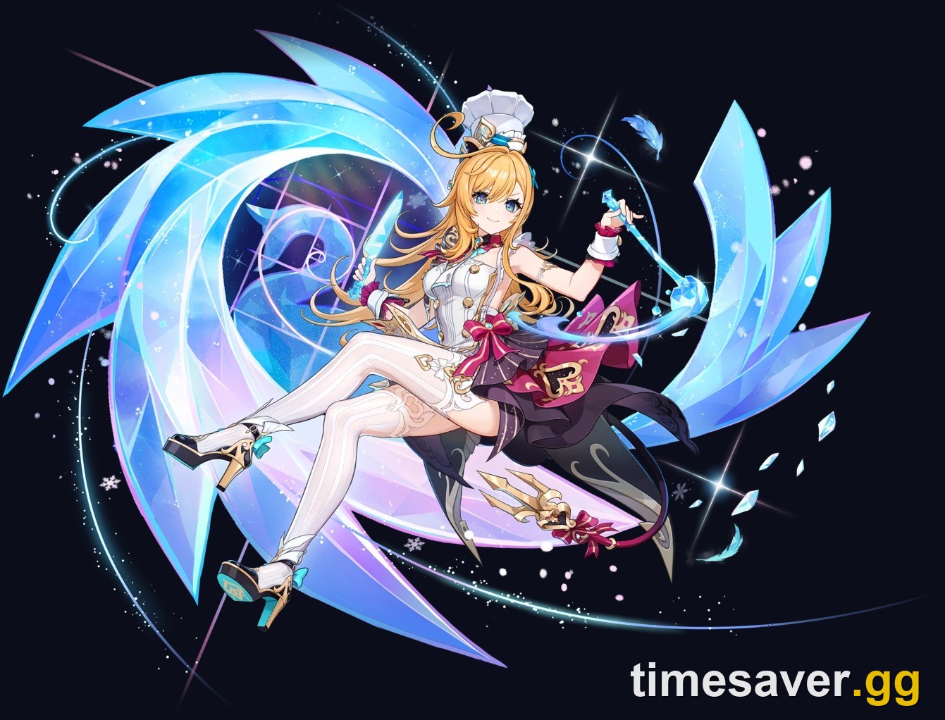 Escoffier official key art, the Cryo polearm healer whose resistance shred is Skirk's single biggest damage source