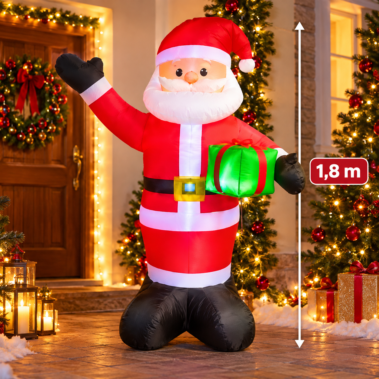 Inflable de Papá Noel con regalo 1,8 m