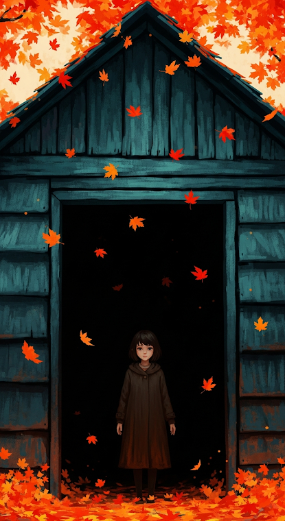 Girl in Dark Autumn Doorway