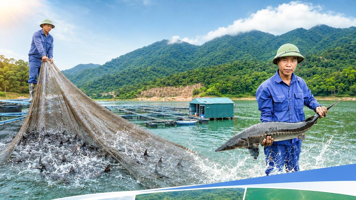 Nuôi cá tầm trên lòng hồ Đại tướng - Báo Điện Biên Phủ