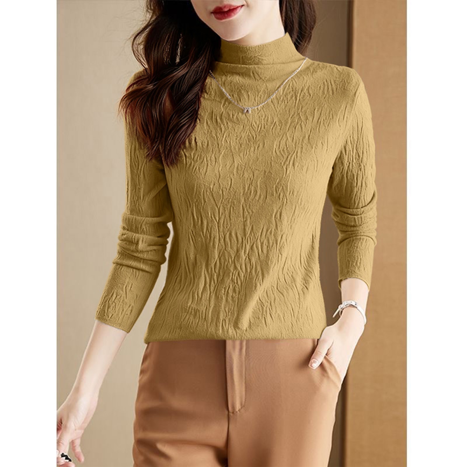 Women's Wool Sweater with Stand-Up Collar, Structured