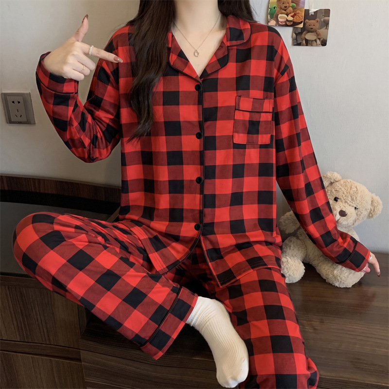 Ladies' Pajamas, Long Sleeve, Checked, Cotton-like