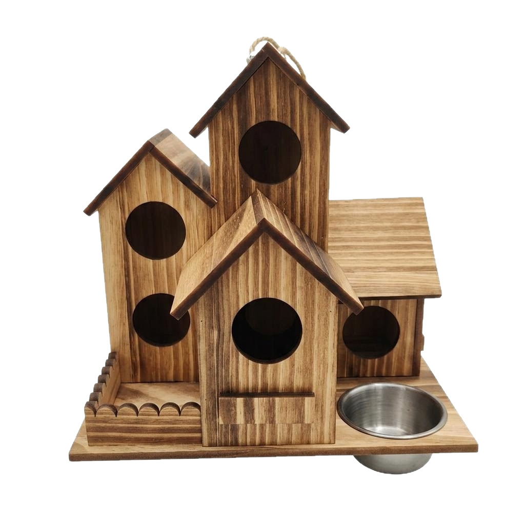 Kombiniertes Vogelhaus aus Kiefernholz mit Futter- und Wasserstelle