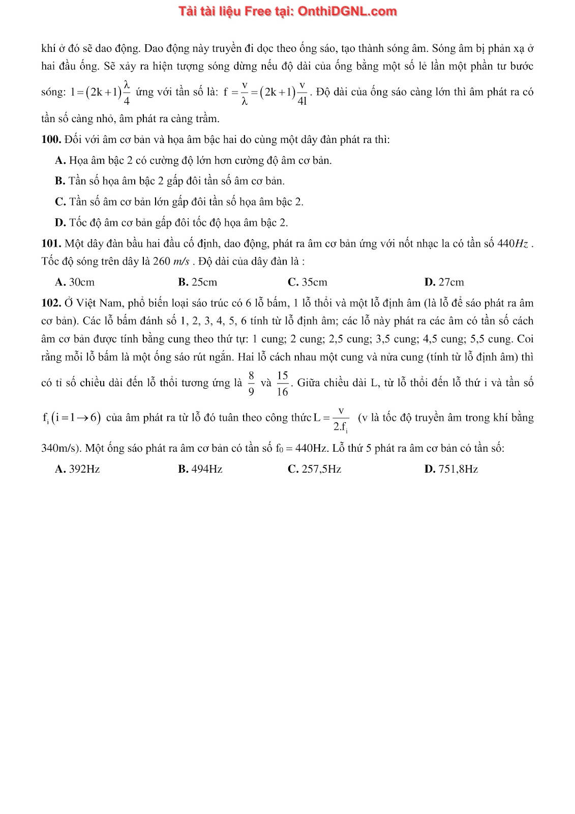 300 bài tập môn Vật Lý - Ôn thi ĐGNL ĐHQG TPHCM Phần 5