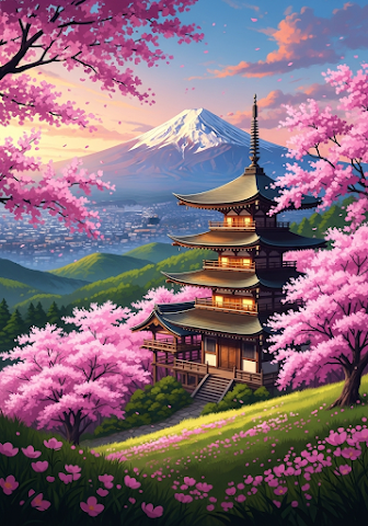 Spring Bloom at Japanese Temple with Fuji