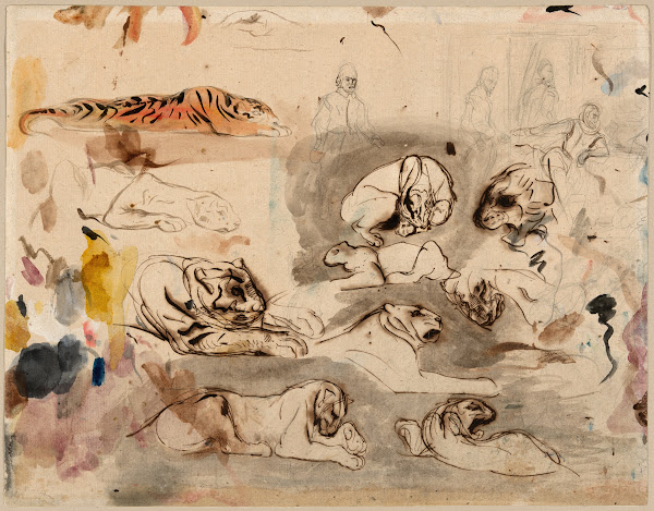 Sketches of Tigers and Men in 16th Century Costume 182829