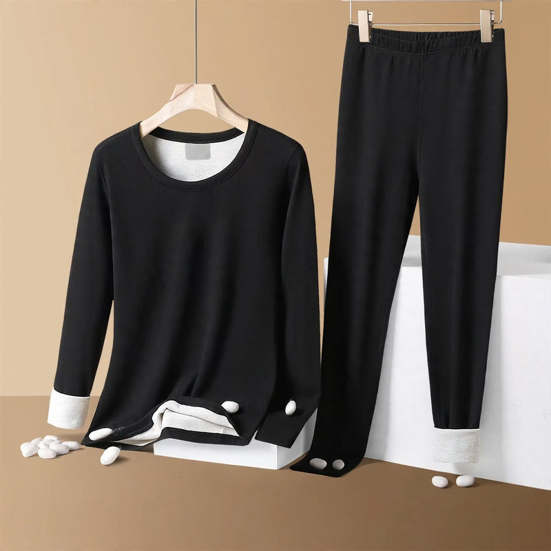 Thermal underwear set for couples, padded, crew neck