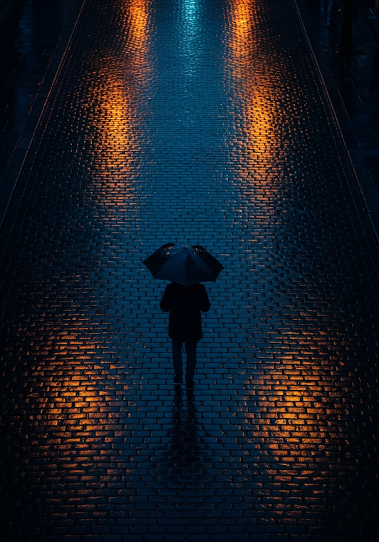 Rainy Night Cobblestone Umbrella