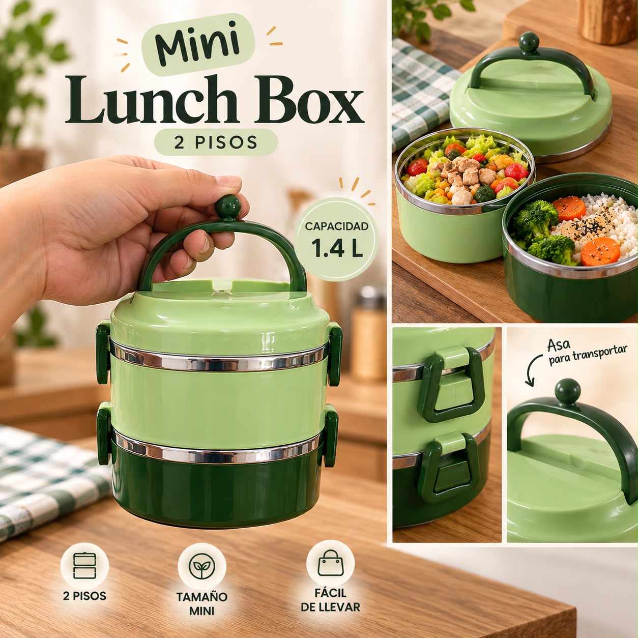 Lunch box 1,4 L de acero inoxidable
