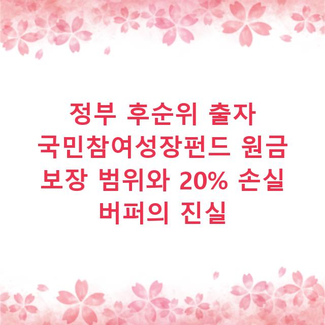 정부 후순위 출자 국민참여성장펀드 원금 보장 범위와 20% 손실 버퍼의 진실