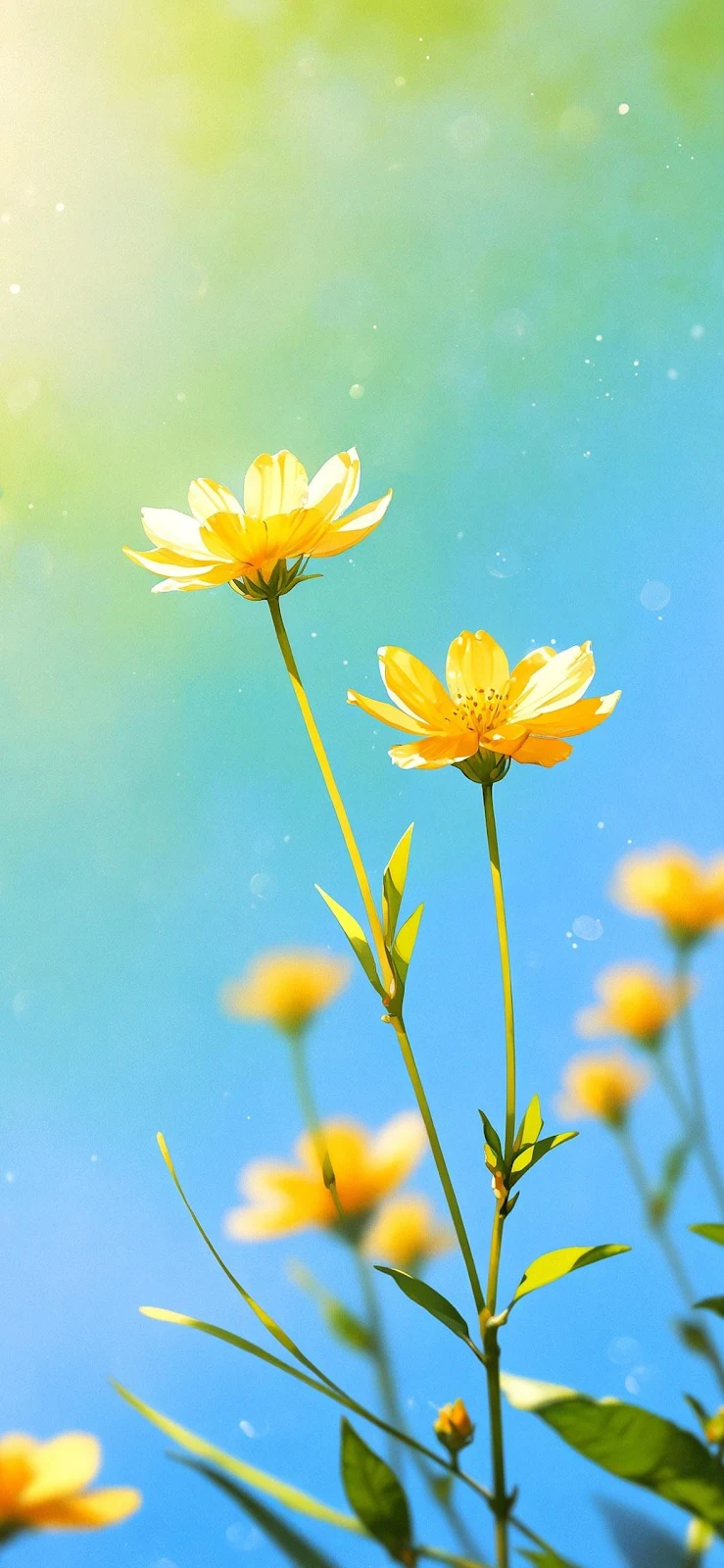 Bright Yellow Flowers Against Sky - Macro Nature Photo Full HD iPhone Wallpaper (1181x2558)