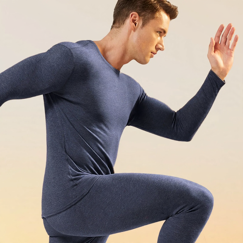 Padded Men's Thermal Underwear Set, Round Neck