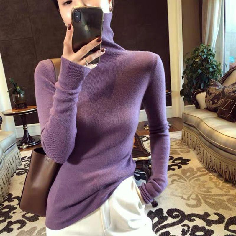 Women's sweater with stand-up collar, slim cut