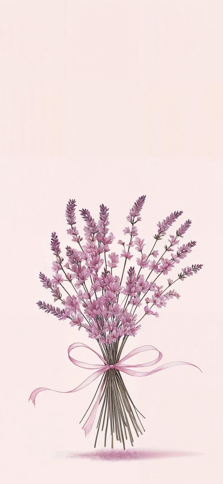 Lavender Bouquet With Pink Ribbon - Floral Illustration Full HD iPhone Wallpaper (1080x2341)
