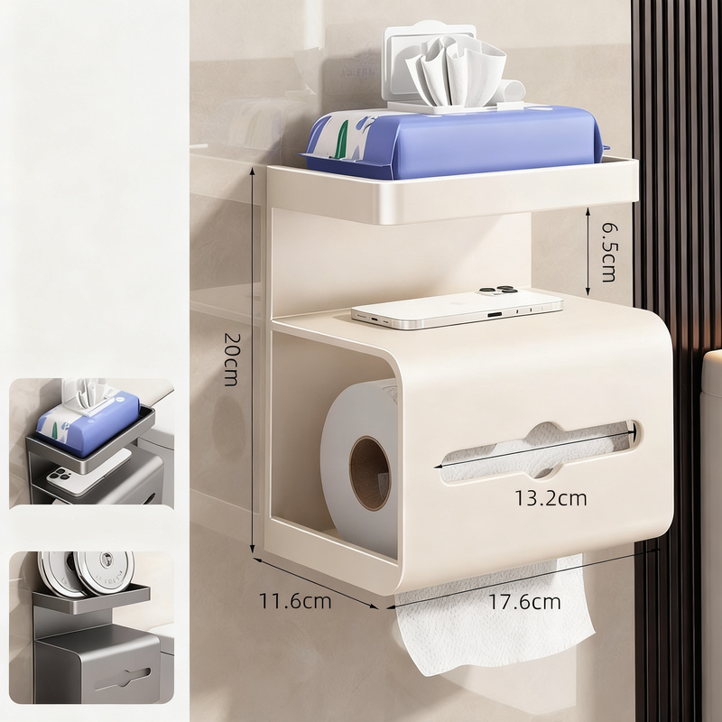 Toilet paper and phone holder with suction cup