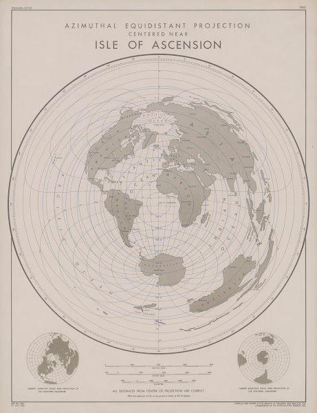 Azimuthal equidistant projection centered near Isle of Ascension 1943