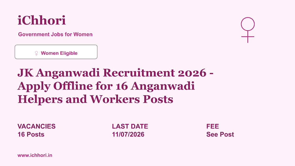 JK Anganwadi Recruitment 2026 - Apply Offline for 16 Anganwadi Helpers and Workers Posts - iChhori