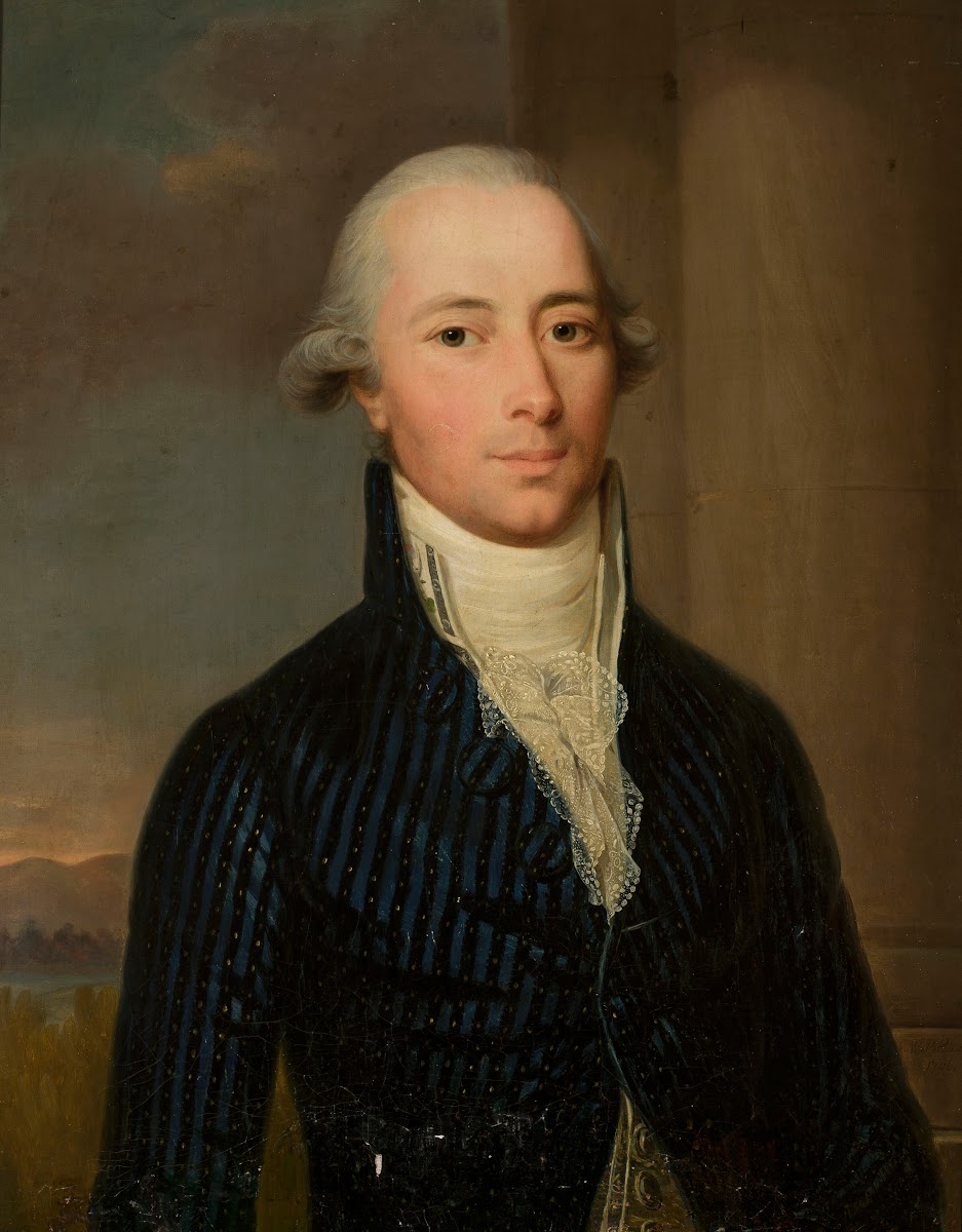 Portrait of a man in a blue frock coat with a jabot