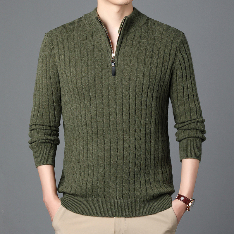 Herren-Strickpullover mit Zopfmuster und Reißverschluss