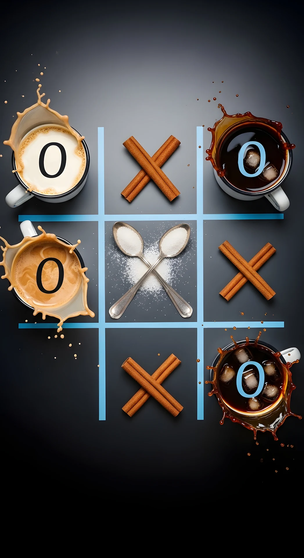 Coffee Noughts and Crosses Food Art Concept - Free 4K mobile Wallpaper