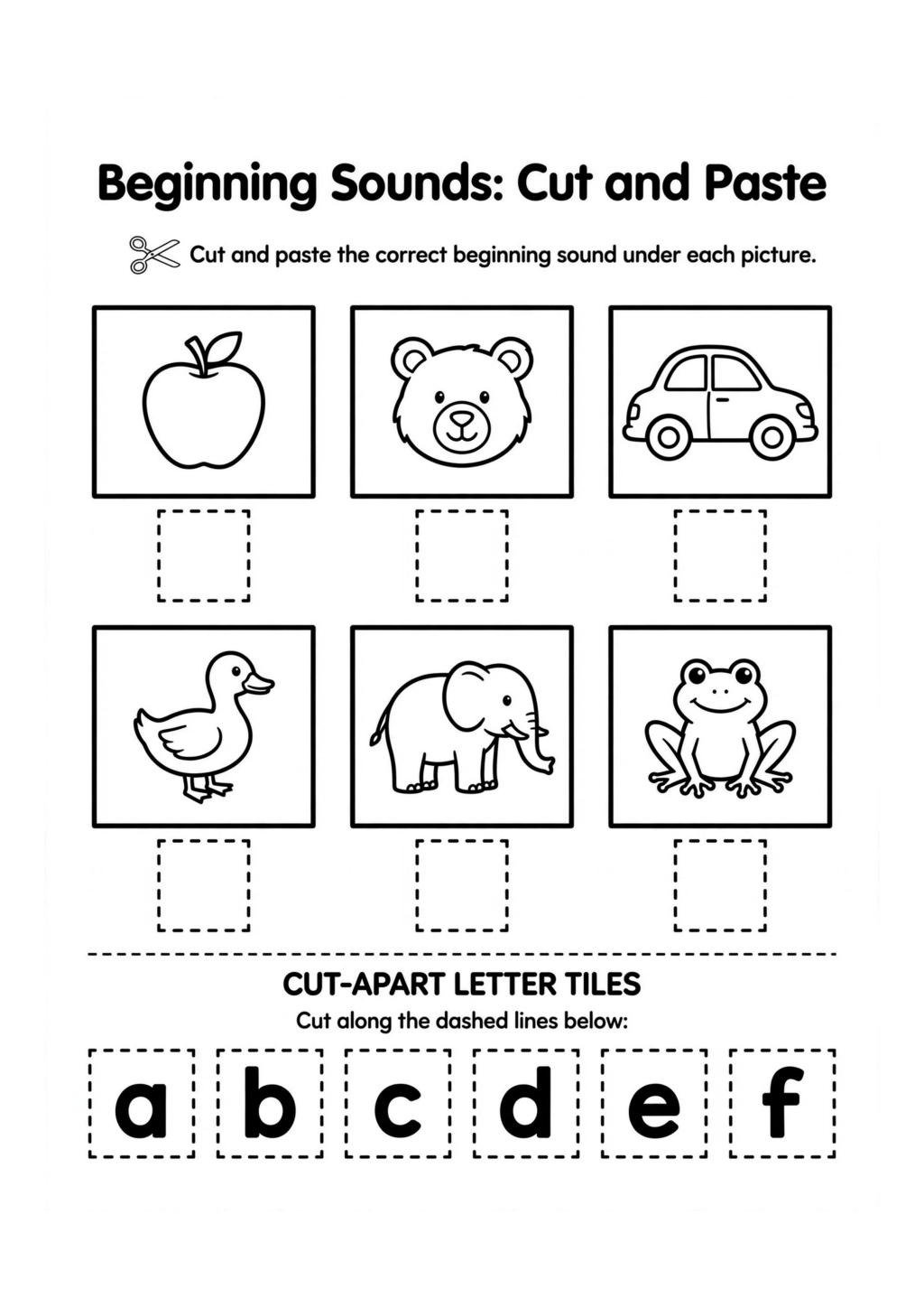 Beginning Sounds Cut and Paste Worksheet