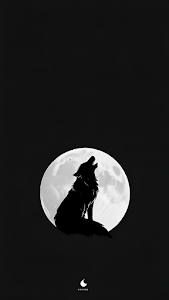 Stark Wolf Silhouette Howling at Full Moon, Minimalist Black Art