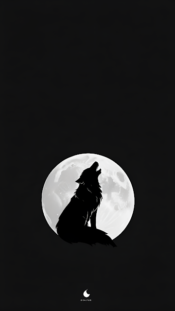 Stark Wolf Silhouette Howling at Full Moon, Minimalist Black Art - Free mobile Wallpaper