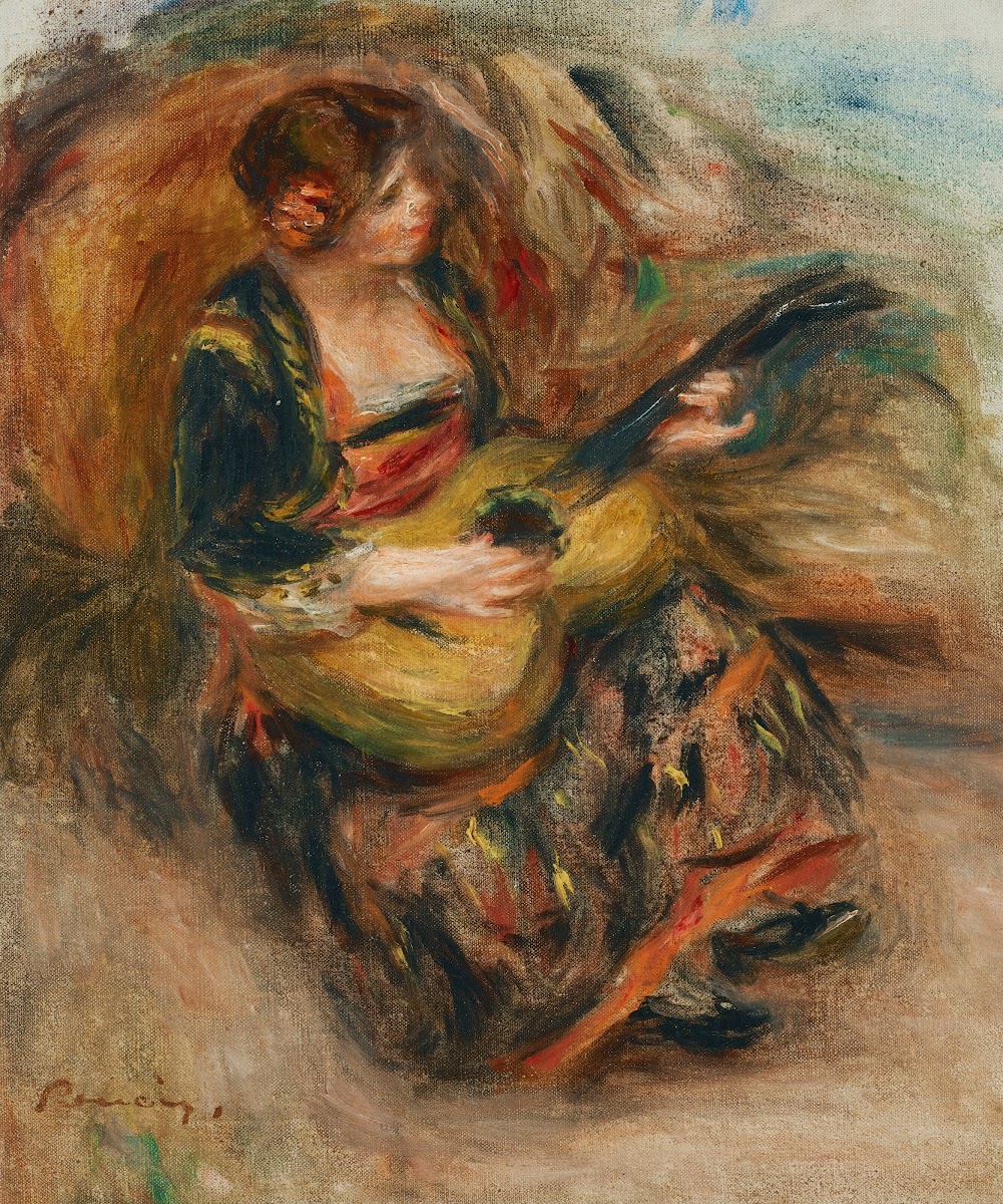 Jeune femme assise jouant de la guitare 1898 1900
