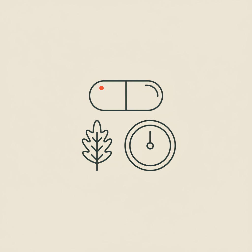 Minimalist Tonum-style line illustration of a capsule, milk thistle leaf and a stylized scale on beige background — do fat burning pills work