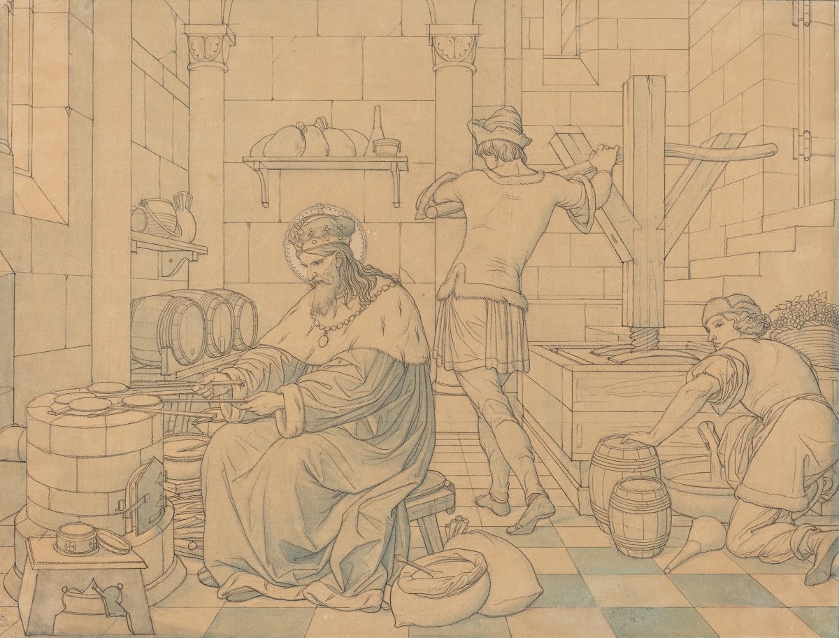 Saint Wenzel Cooking Hosts as Two Youths Press Wine 1866