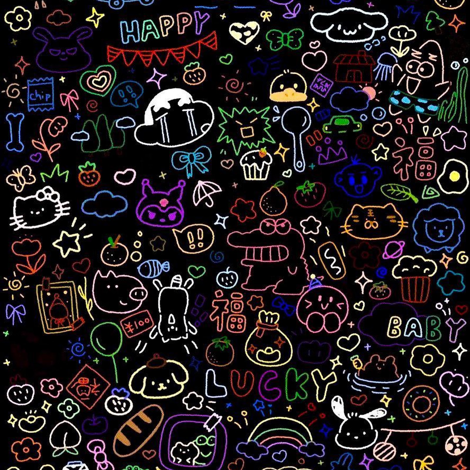Download Cute Neon Kawaii Doodles iPhone