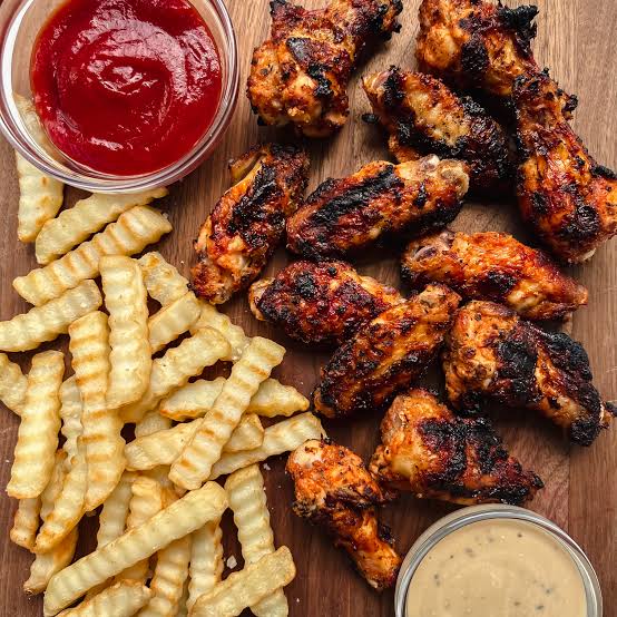 Grilled Chicken Wrap, Grilled Wings & Fries