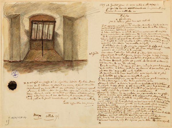 Réglement et fenêtre de la cellule 17 de la prison Mazas 1871