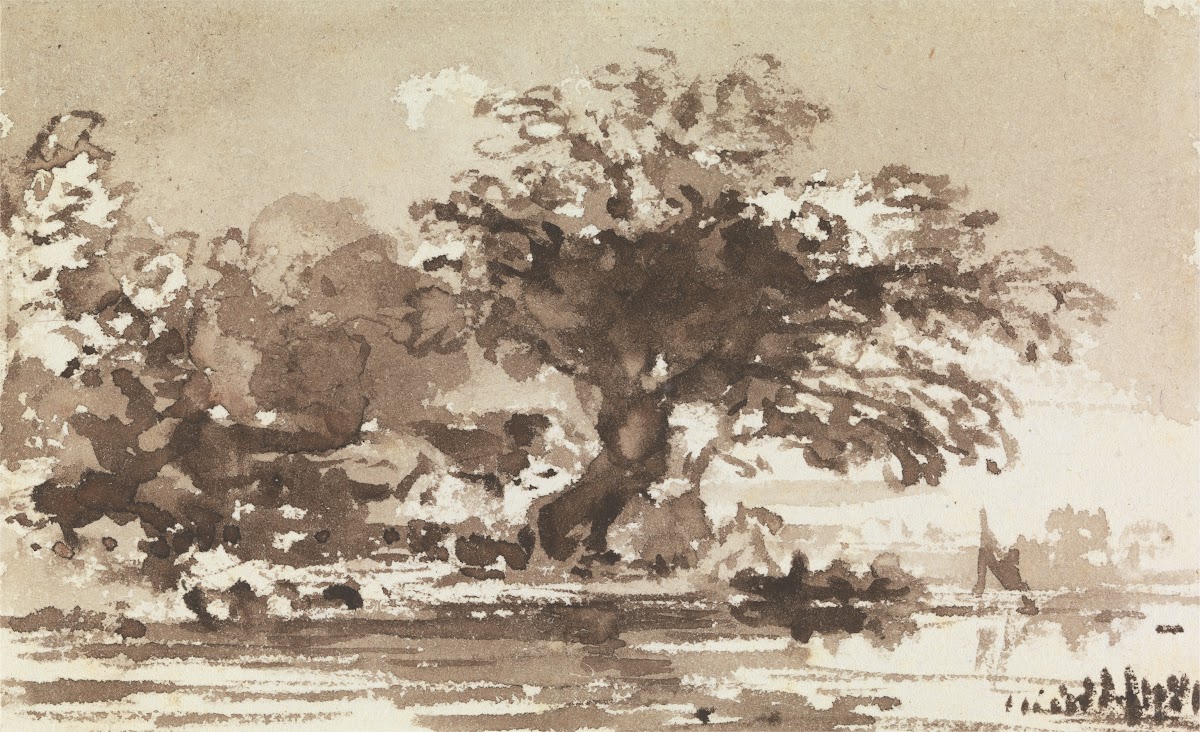 Trees and Cottages at the Bend of a River