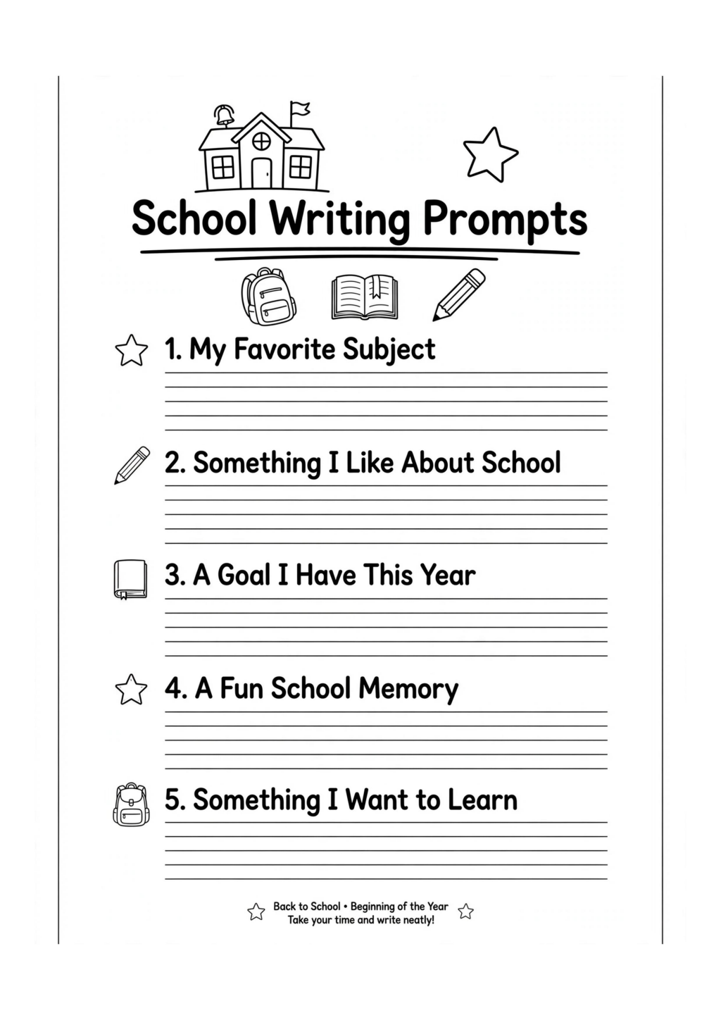 School Writing Prompts Worksheet