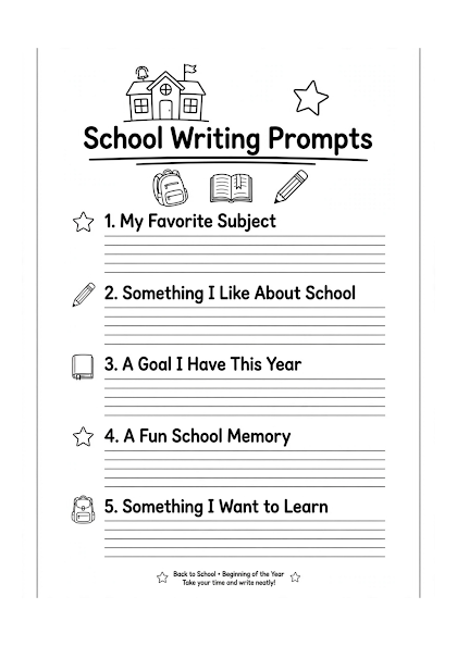 School Writing Prompts Worksheet