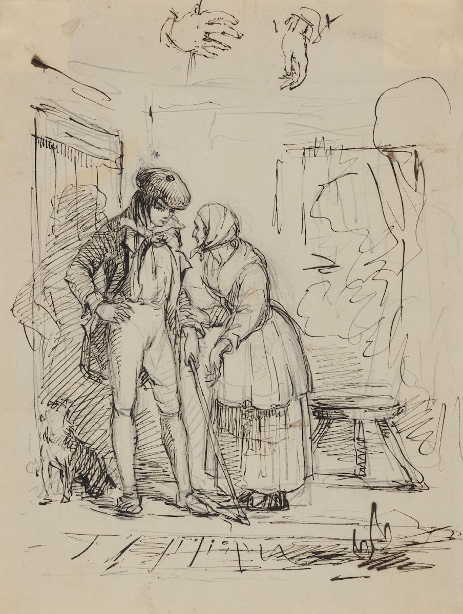 A young man and an elderly woman
