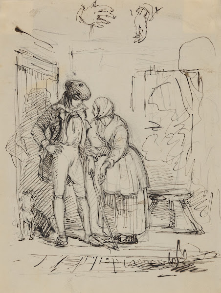 A young man and an elderly woman