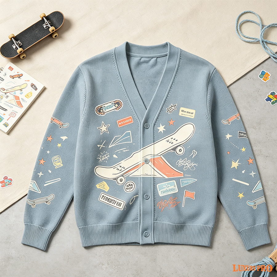 AOP YF Kids' Imitation Knit Cardigan
