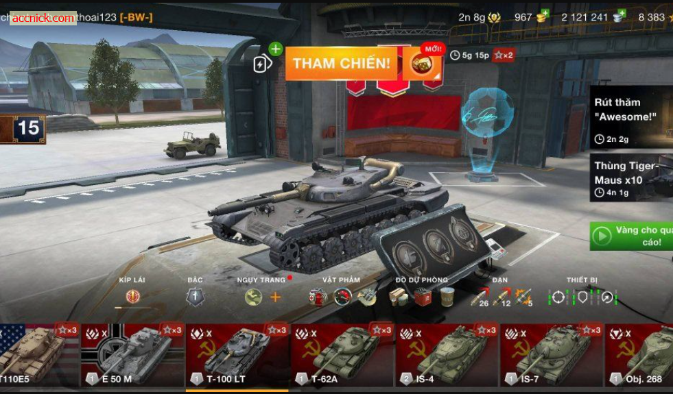 Bán acc World of Tanks Blitz full 11 tank cấp X gồm: T110E5,...
