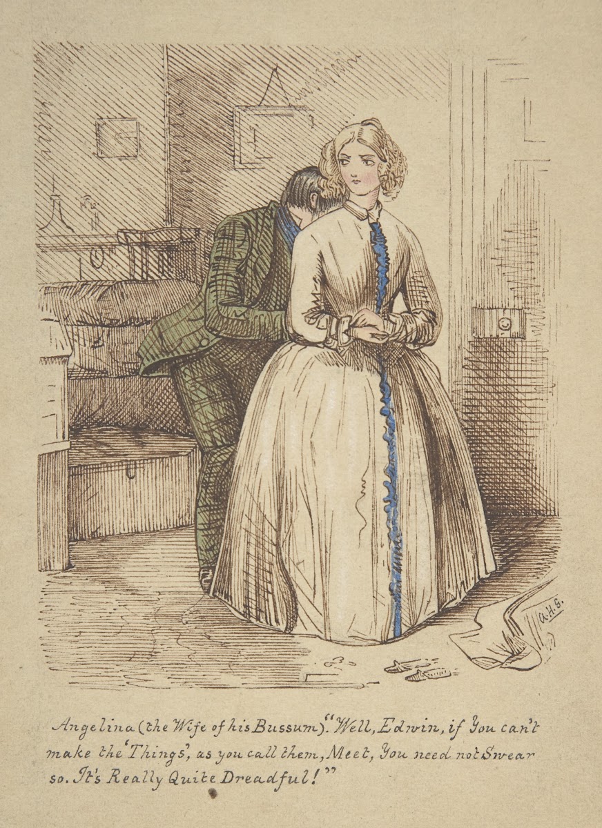 Design for Hooking and Eyeing a wood engraving published in Punch 1851