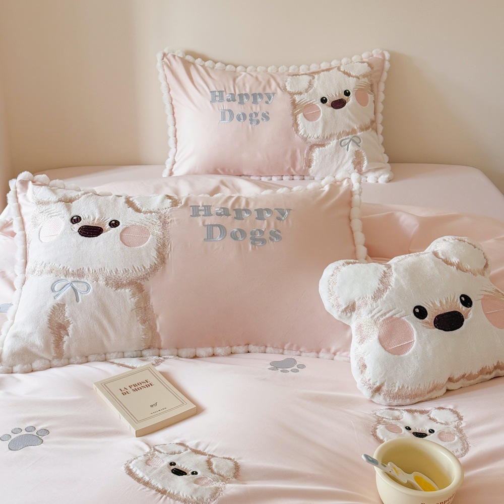 Cotton bedding set with cute dog motif