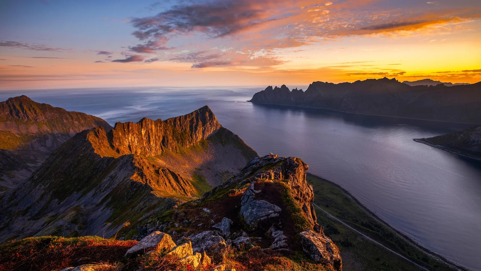 Golden Sunset Over Norwegian Fjords - Landscape Photography 5K Wallpaper (6144x3461)