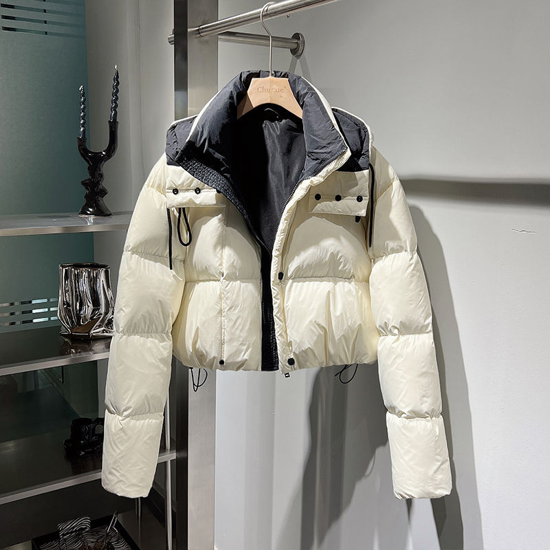 Short women's quilted jacket, high-waisted, padded